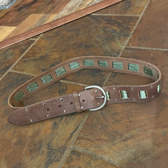 Buckle Brown Belt with Silver Buckle and Green Accents - Picture 1 of 4